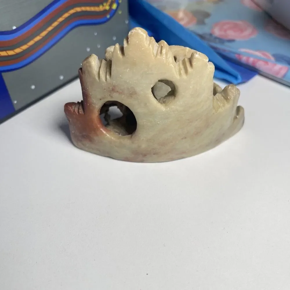 Intricate Hand Carved Stone Small Vase With Plant Motif‎